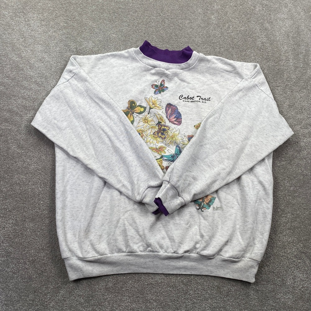 Cabot Trail Butterfly Graphic Sweatshirt Adult XL Grey Good Vintage‎ Mock Neck
